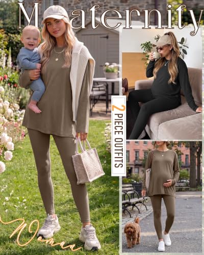 Neer 2 Pack Maternity Pajama Sets 2 Piece Outfits - color: Coffee, Black, size: XX-Large