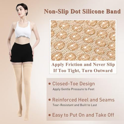 Medical Compression Stockings, 20-30 mmHg Thigh High Support Socks - color: Beige, size: 3X-Large