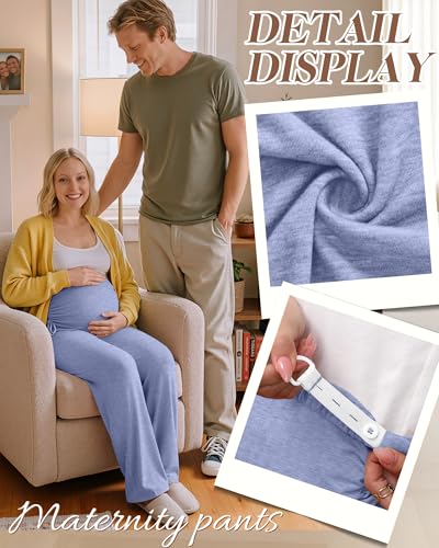 Neer 3 Pack Women's Maternity Lounge Wide Leg Pants - color: Sky Blue, Dark Gray, Black, size: Large