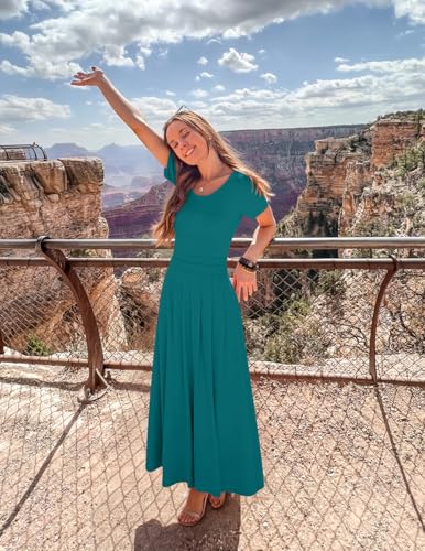 ZESICA Women's Casual Summer 2026 Short Sleeve Maxi Dress - color: Aqua, size: Medium