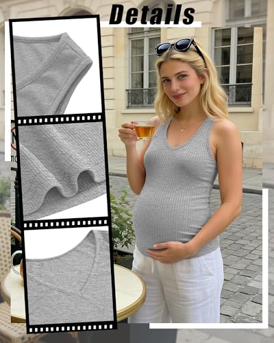3 Pack Maternity Tank Tops Ribbed V Neck - color: Black, Light Gray, White, size: X-Large