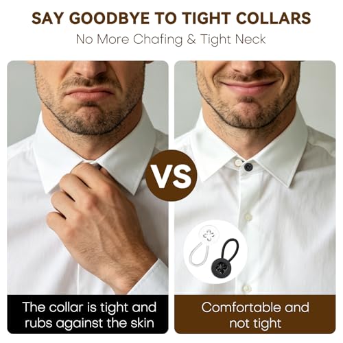 9PCS Collar Extenders for Dress Shirts, Soft Elastic Neck Button Extender Compatible with Men's Button-Up Shirts, Instant 1-1.5 Inch Extra Space for Tight Collars (9, Black)