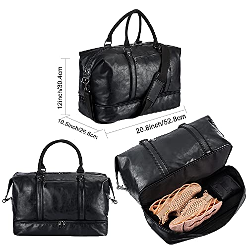 Weekender Overnight Bag Carry On Bag Travel Bag with Shoe Pouch - color: Black
