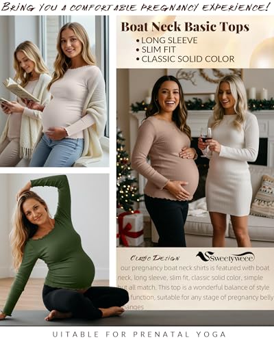 3 Pack Women's Maternity Long Sleeve Cotton Shirts - color: Army Green, Cream, Khaki, size: Small