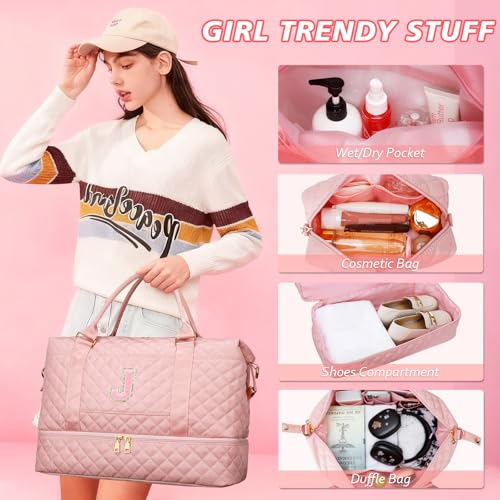 Travel Weekender Bag with Makeup & Shoe Compartment(Pink,J) - color: Pink, style: J