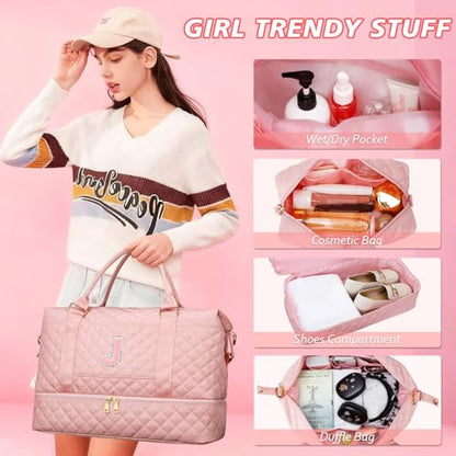 Travel Weekender Bag with Makeup & Shoe Compartment(Pink,J) - color: Pink, style: J