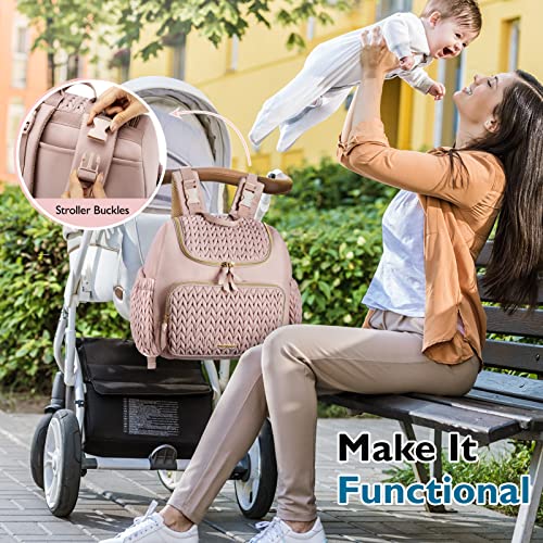 mommore Diaper Bag Backpack, Stylish Mini Travel Bag with Changing Pad - color: Pink, size: Small