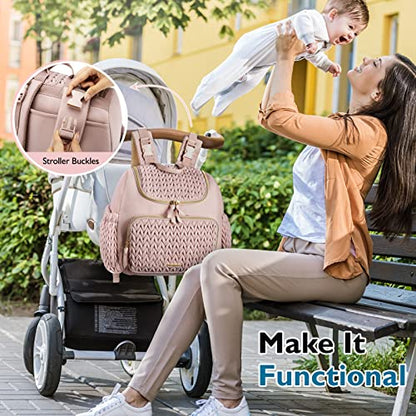 mommore Diaper Bag Backpack, Stylish Mini Travel Bag with Changing Pad - color: Pink, size: Small