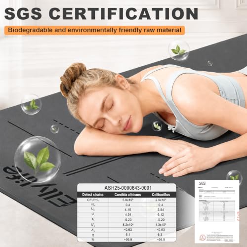 Yoga Mat - Non Slip Natural Rubber Yoga Mat, Alignment Lines, Ultimate Grip - color: Gray