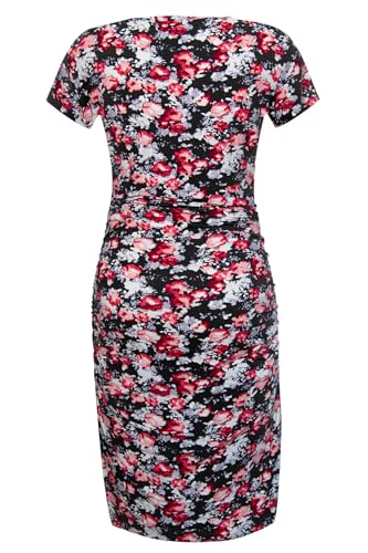 Smallshow Women's Short Sleeve Maternity Dress Ruched Pregnancy Clothes - color: Rose Black, size: X-Large