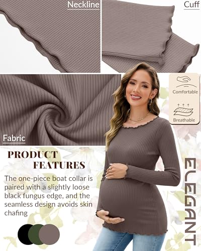 3 Pack Women's Maternity Long Sleeve Cotton Shirts - color: Black, Army Green, Coffee, size: Medium