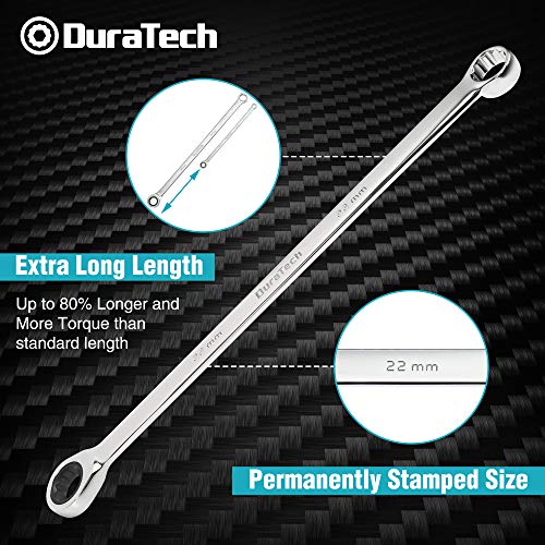DURATECH Extra Long Ratcheting Wrench Set, Double Box End, Metric, 9-Piece - color: Chrome-plated, size: 9-Piece Set