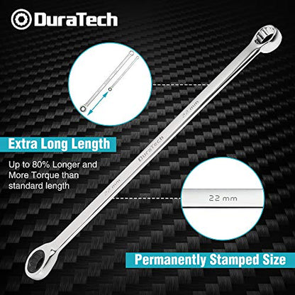 DURATECH Extra Long Ratcheting Wrench Set, Double Box End, Metric, 9-Piece - color: Chrome-plated, size: 9-Piece Set