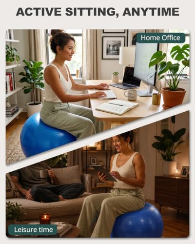Trideer Yoga Ball for Exercise, Pregnancy, Exercise Ball, Pump Included - color: Royal Blue, size: L(23-26ines/58-65cm)