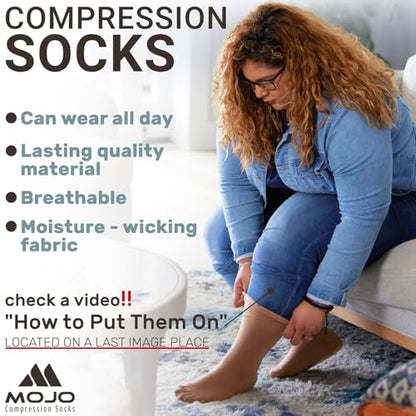 Mojo Compression Socks Women Knee High Stockings 20-30mmHg, Brown X-Large - color: Brown, size: X-Large