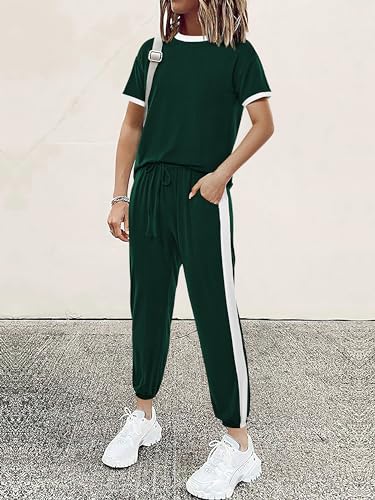 MASCOMODA Womens 2 Piece Outfits Summer Matching Lounge Sets Jogger Set - color: Dark Green, size: Large