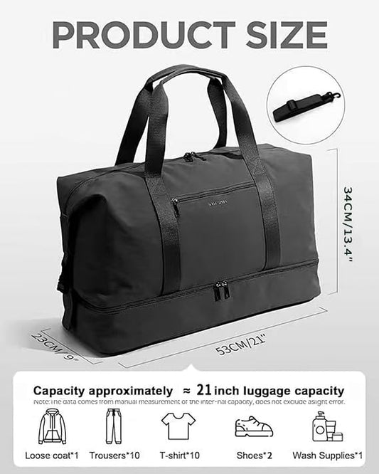 Oeihuivt Weekender Bags for Women - 21 Inch Large Travel Duffel Bag Set with Shoe Compartment, Heavy-Duty nylon Carry On Overnight Tote Black - color: Black-1A