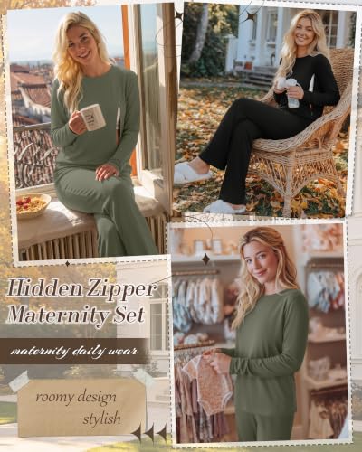 2 Pack Maternity Nursing Pajamas Postpartum Sets - color: Army Green, Black, size: X-Large