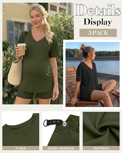 2 Pack Women Maternity Set Pregnancy Outfit - color: Army Green, Black, size: Large