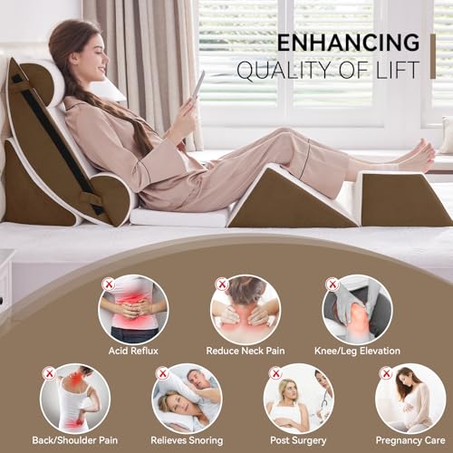 Negwoo 7PCS Wedge Pillow Set for After Surgery,Bed Wedge Pillow, Brown - color: Brown, size: 7 PCS-Standard