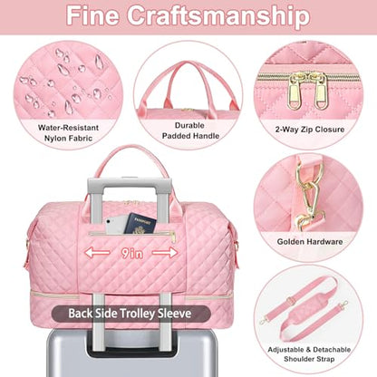 Graduation Gift for Her, Quilted Initial Travel Bag with Shoe Compartment - color: Pink, style: C