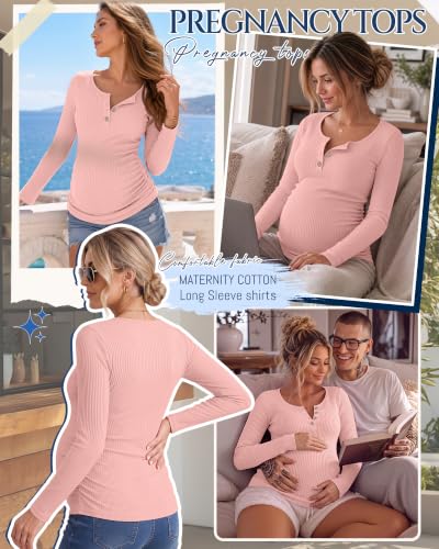 Women's Maternity Long Sleeve Shirt Pregnancy Top - color: Light Pink, size: Medium