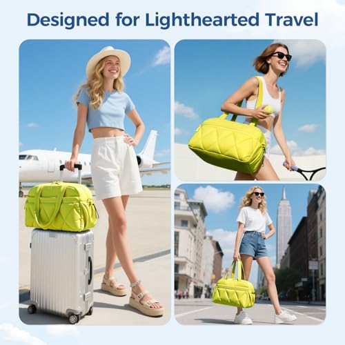 Women's Duffle Gym Bag, Carry-On Shoe Compartment for Weekender Overnight - color: Neon Lime, size: Medium