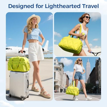 Women's Duffle Gym Bag, Carry-On Shoe Compartment for Weekender Overnight - color: Neon Lime, size: Medium