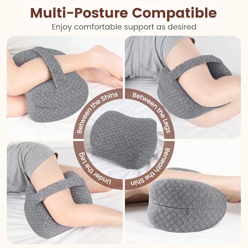 Memory Foam Knee Pillow for Side Sleepers with Strap, Gray - color: Gray