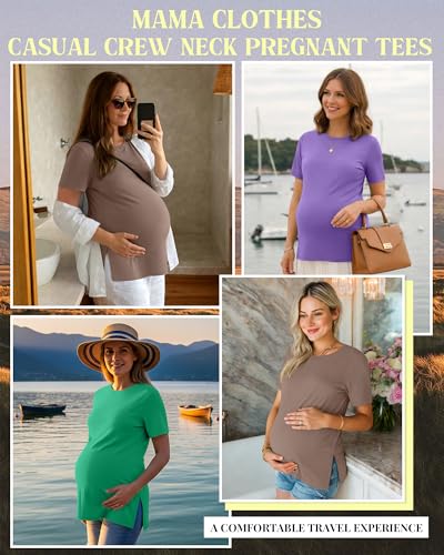 Ficerd 3 Pack Women's Maternity T Shirts - color: Green, Coffee, Purple, size: Small