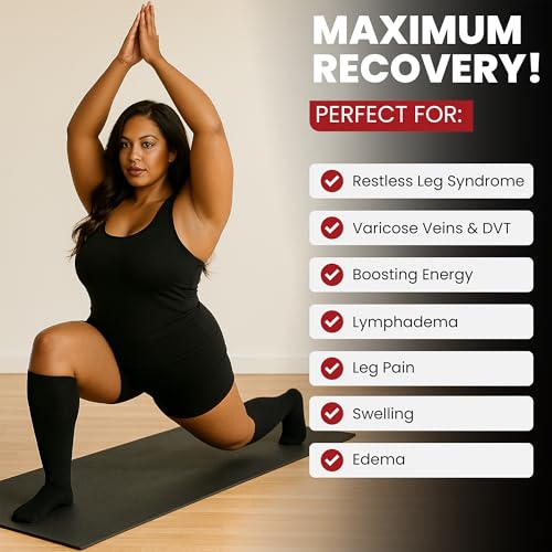 BAMS Plus Size Compression Socks Wide Calf XL XXL XXXL – Graduated Knee-High Support, Viscose from Bamboo Easy-On/Easy-Off - color: Black, size: 3X-Large