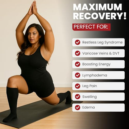 BAMS Plus Size Compression Socks Wide Calf XL XXL XXXL – Graduated Knee-High Support, Viscose from Bamboo Easy-On/Easy-Off - color: Black, size: 3X-Large