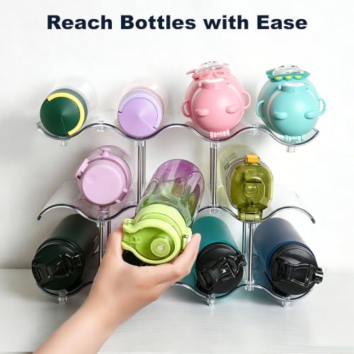 Stackable Water Bottle Organizer, Large Compartment Water Bottle Holder, 3 Tier Clear Water Bottle Storage Organizer for Cabinet