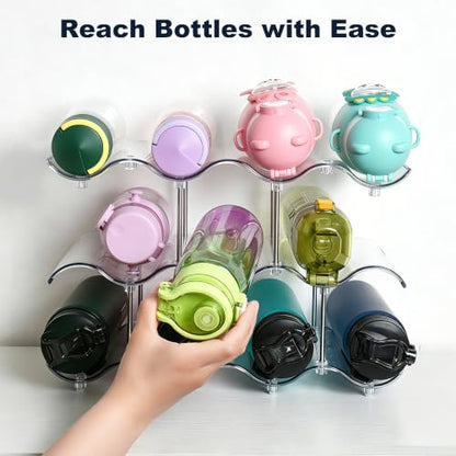 Stackable Water Bottle Organizer, Large Compartment Water Bottle Holder, 3 Tier Clear Water Bottle Storage Organizer for Cabinet