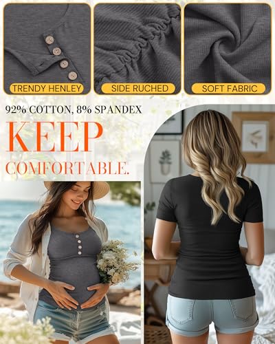 4 Pack Womens Short Sleeve Maternity Shirts - color: Blue, White, Dark Heather Gray, Black, size: X-Large