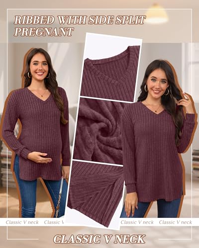3 Pack Women Ribbed Maternity Sweaters Winter Clothes - color: Black, Burgundy, Light Green, size: Small
