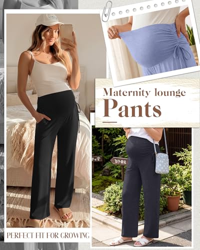 Neer 3 Pack Women's Maternity Lounge Wide Leg Pants - color: Sky Blue, Dark Gray, Black, size: Medium