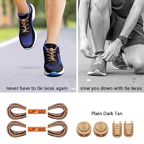 UpUGo Elastic Shoe Laces, No Tie Shoe Laces for All Ages, One Size Fit All - color: Plain Dark Tan, size: 1 pair