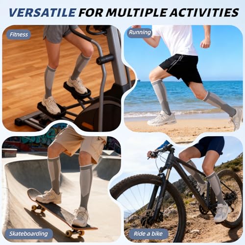 20-30mmHg Knee High Compression Socks for Women & Men - color: Gray, size: Large