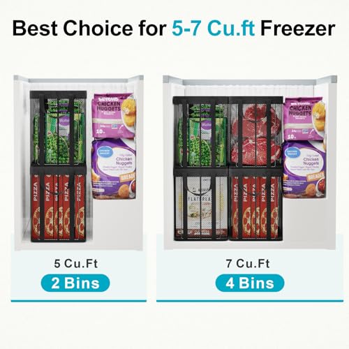 iSPECLE Freezer Organizer Bins - 2 Pack Extra Height Storage Bins, Black - color: 2 Pack, Extra Height, Black