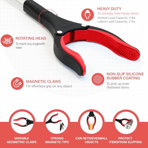 Grabber Reacher Tool - 2 Pack 32” Reacher Grabber Tool with Strong Magnetic and Swivel Head - Heavy Duty Pick Up Stick Grabbers for Seniors, Trash, Surgery Recovery Must Haves Gifts(Red) - size: Red (Pack of 2)