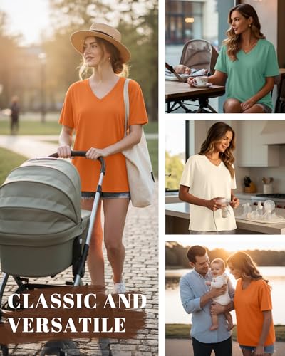 3 Pack Women's Oversize Nursing Shirts - color: Orange, Cream, Light Green, size: XX-Large