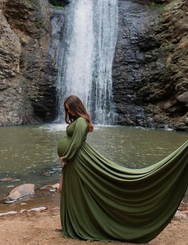 Long Sleeve Maternity Dress for Photoshoot Plus Size - color: 8805 Amy Green, size: X-Large
