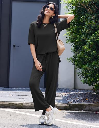 Ekouaer Lounge Sets for Women Soft Comfy Pajama Set 2 Piece Outfits - color: Black, size: Large