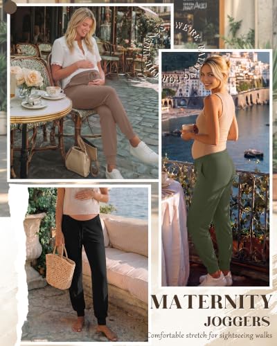 3 Pack Women Maternity Pants Pregnancy Lounge Jogger - color: Black, Army Green, Coffee, size: Medium