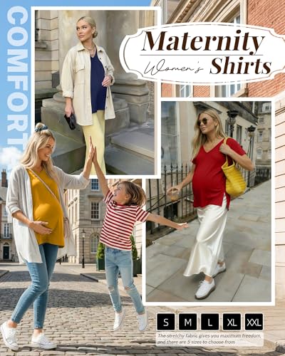 Ficerd 3 Pack Women's Maternity Shirts - color: Navy Blue, Pure Yellow, Pure Red, size: Small