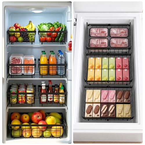 2 Pack Expandable Freezer Organizer Bins, Stackable Chest Freezer Basket - color: Black, size: 2 Packs