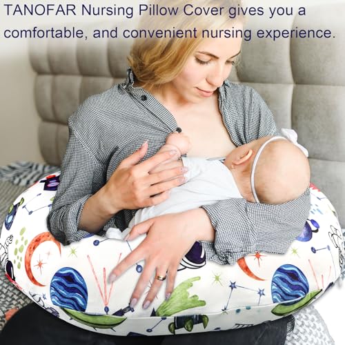 TANOFAR Nursing Pillow Cover Boy, Stretchy Breast Feeding Pillow Covers, Soft & Skin-Friendly, Removable Nursing Support Pillow Slipcover, Space Shuttle - color: White
