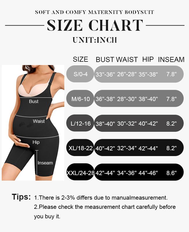 Women's Maternity Bodysuit Seamless Pregnancy Shapewear Shorts Under Dresses Belly Support Black Small