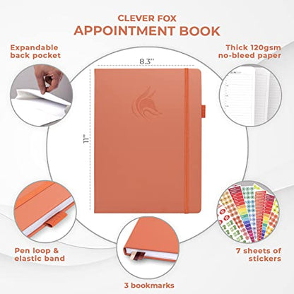 Clever Fox Appointment Book, 15-Minute Daily Planner, Undated Terracotta - color: Terracotta